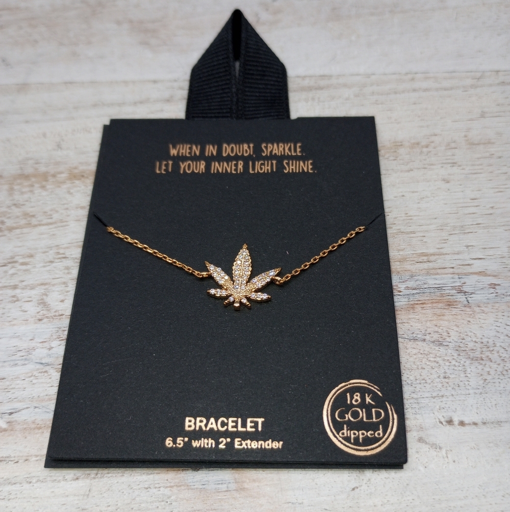 Goldtone CZ Cannabis/Weed Bracelet